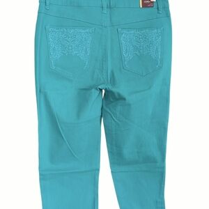 NWT Gloria Vanderbilt Jordyn Mid-Rise Embroidered Capris - Caribbean Green 6